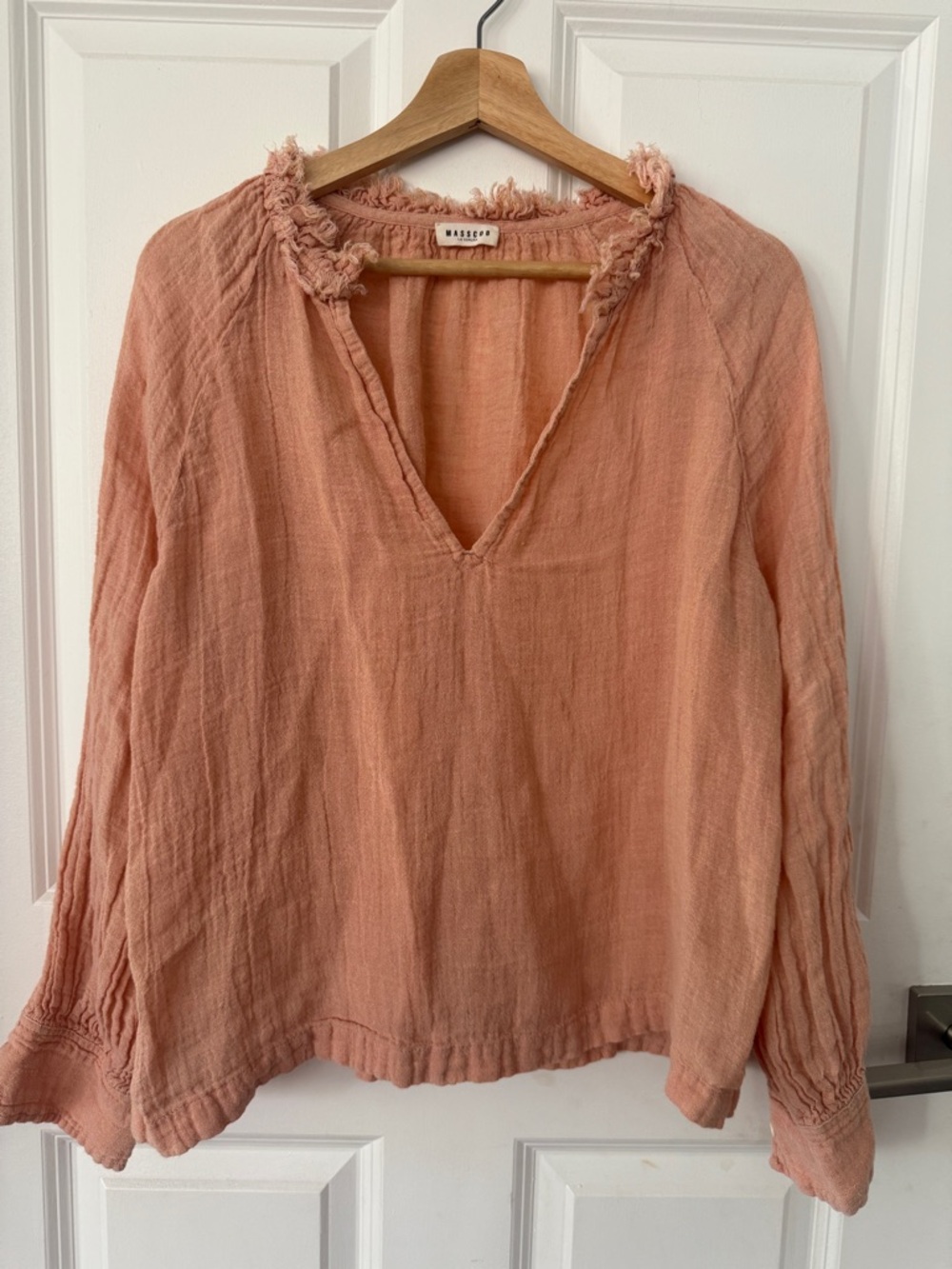 Masscob Linen blend Peach Gauze V-Neck Blouse XS